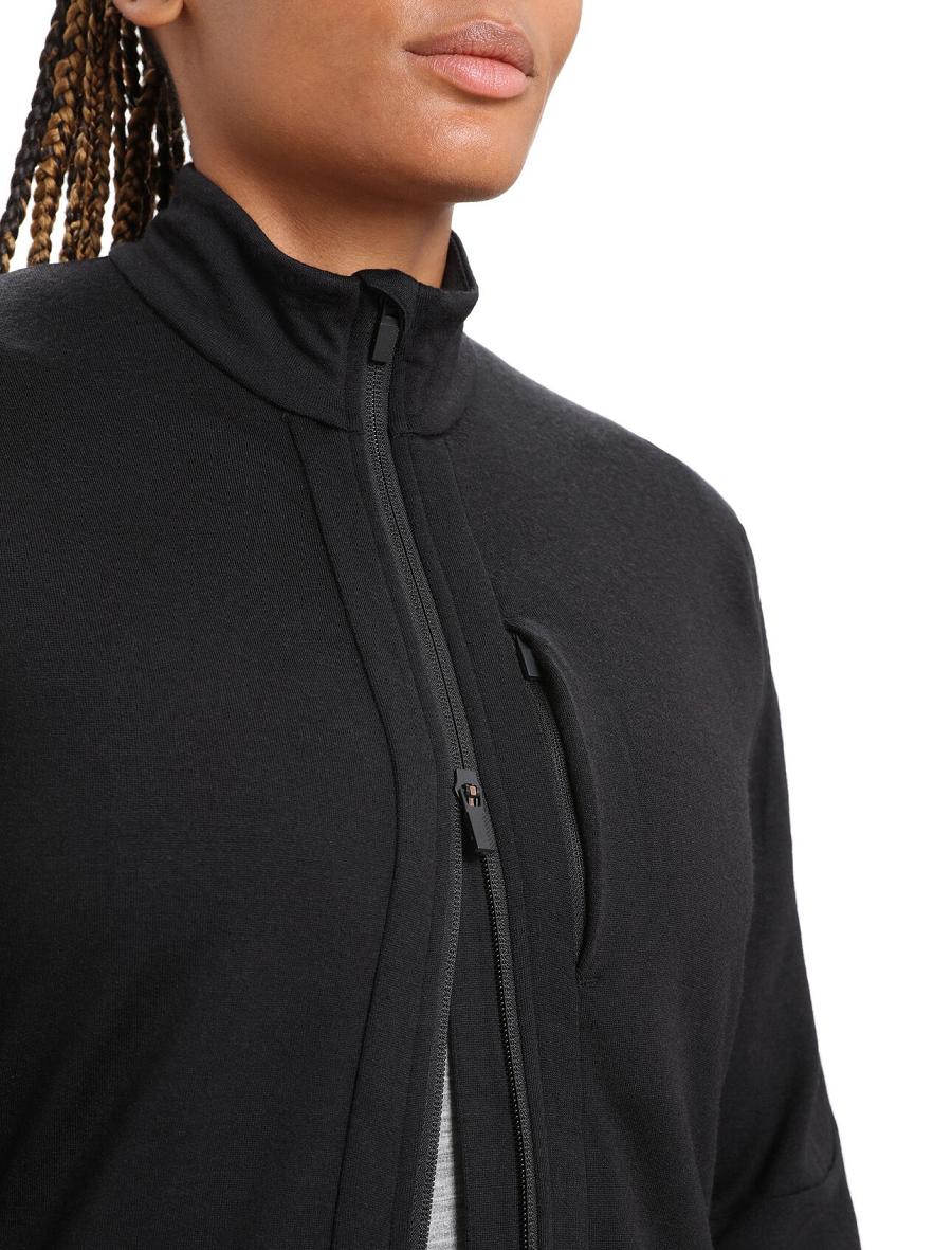 Women's Icebreaker Merino Quantum III Long Sleeve Zip Hoodie Black | CA 1266BEXC